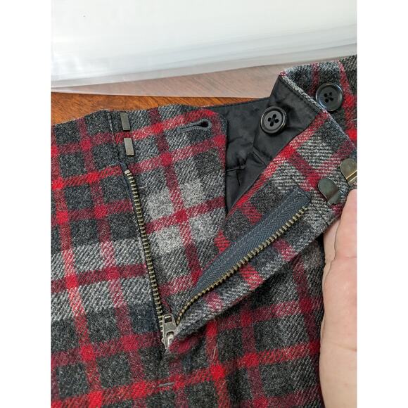 Gap Plaid Pencil Skirt Sailor 0 Red Black Gray Front Zip Buttons Mini Wool Blend - Picture 4 of 11